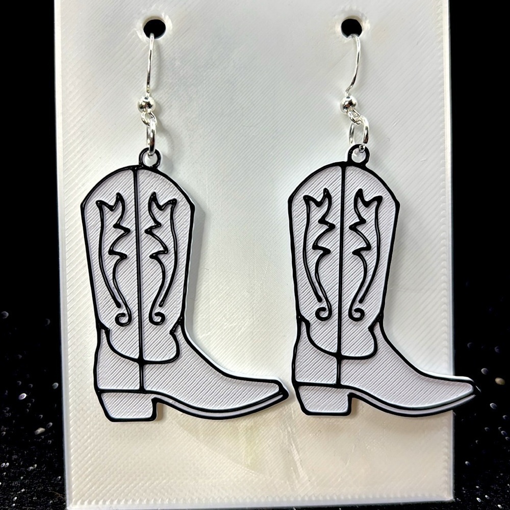 White and Black Cowboy Boot Earrings